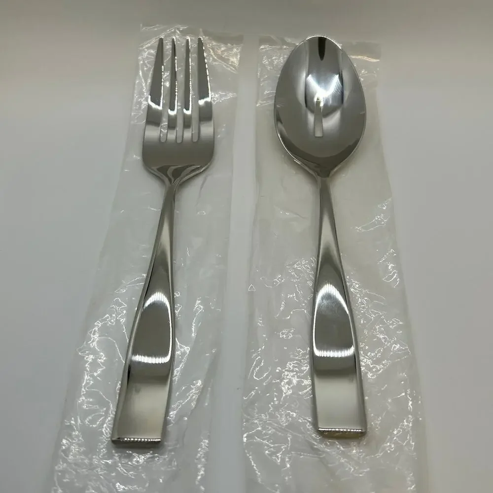 Slotted Serving Spoon & Fork Set GS Savannah NEW Solid Classic Square Polished